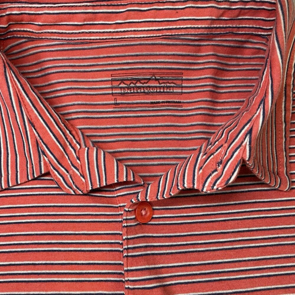 Patagonia Polo Men's Large Organic Cotton Striped Red - Picture 3 of 6